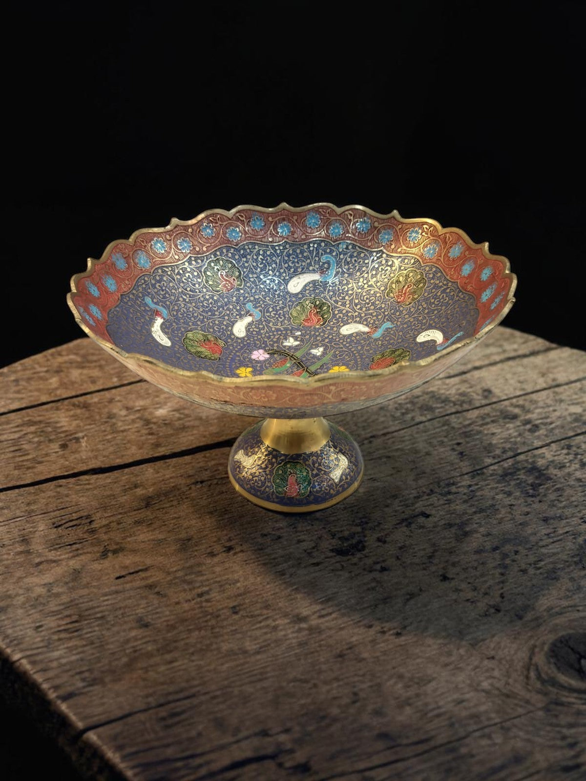 MorMeenakshi Bowl – Brass Pedestal Bowl with Handcrafted Meenakari & Peacock Motifs – Brass | Diwali Gifting | Home Decor | Housewarming Gift | Corporate Gifting