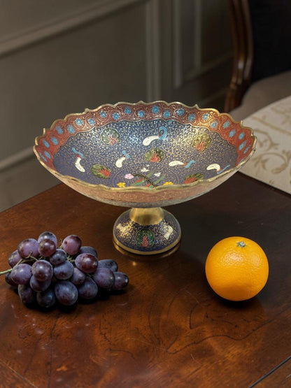 MorMeenakshi Bowl – Brass Pedestal Bowl with Handcrafted Meenakari & Peacock Motifs – Brass | Diwali Gifting | Home Decor | Housewarming Gift | Corporate Gifting