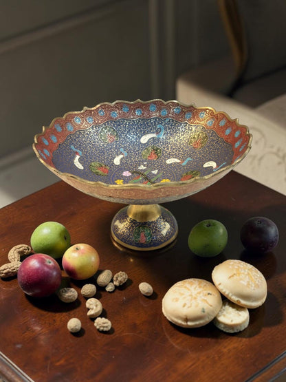 MorMeenakshi Bowl – Brass Pedestal Bowl with Handcrafted Meenakari & Peacock Motifs – Brass | Diwali Gifting | Home Decor | Housewarming Gift | Corporate Gifting
