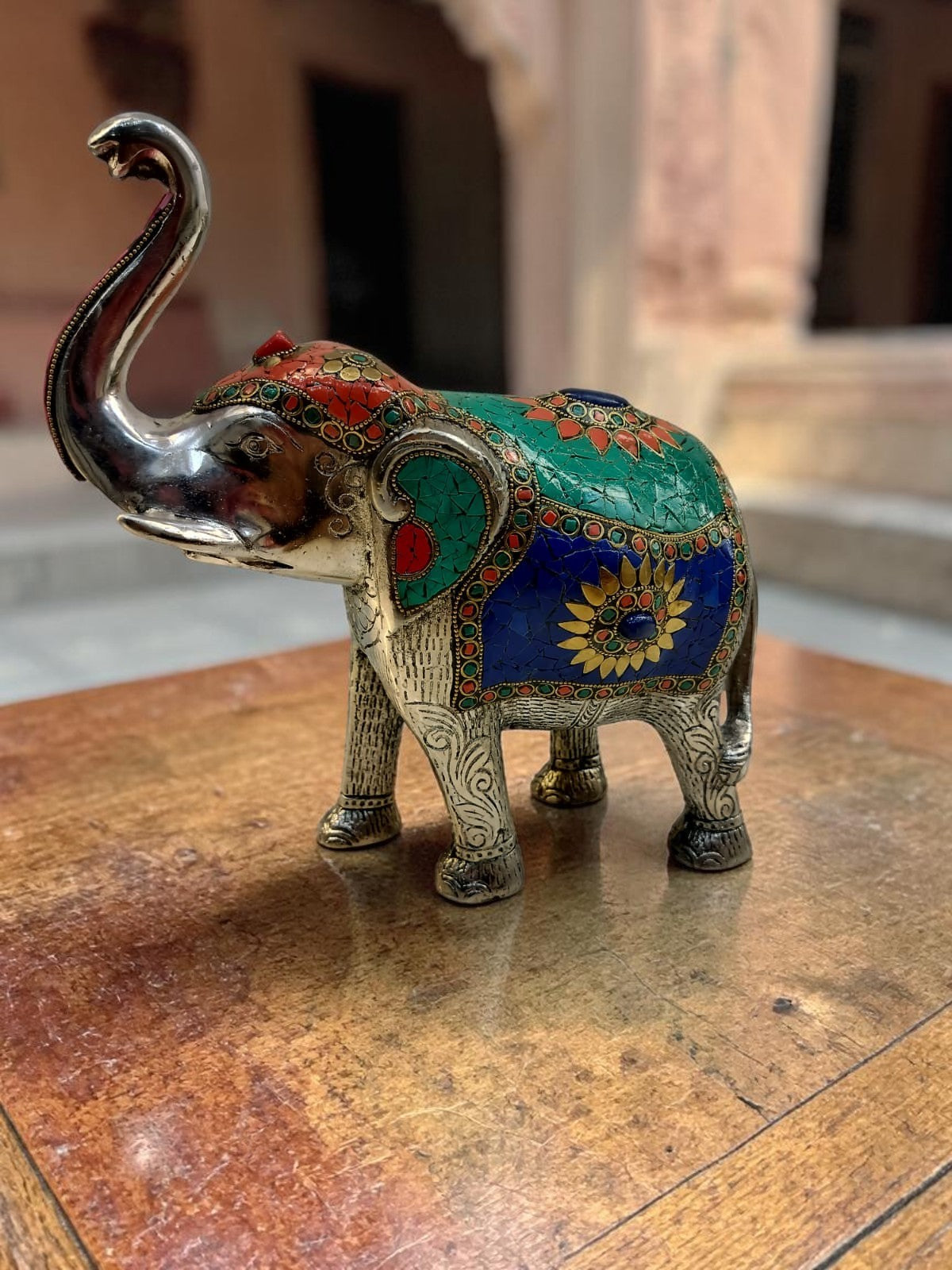 Raj Vilas Hathi – Silver Finish Metal Elephant with Handcrafted Stonework – Pooja Decor | Dining Table Use | Premium Gifting | Home Decor | Vastu Decor | Feng Shui