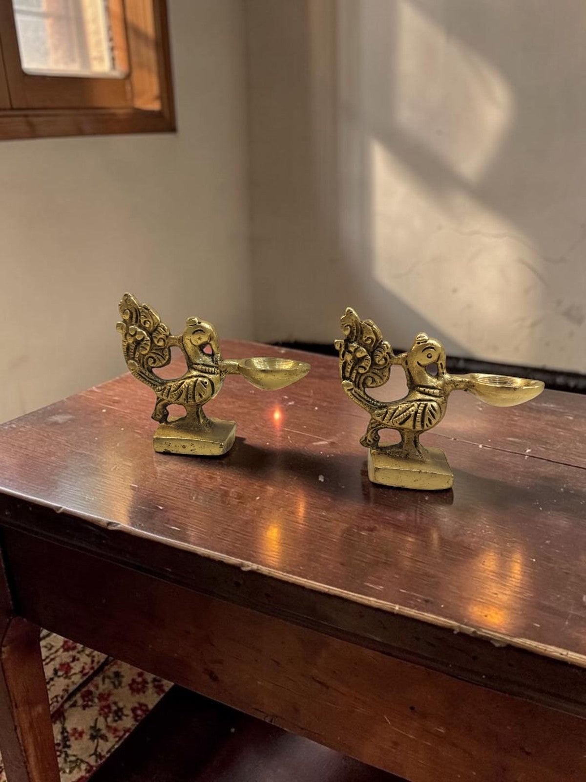 Mayur Jodi Diya - Brass Peacock Diya Pair with Regal Carvings – Brass | Pooja Decor | Premium Gifting | Home Decor