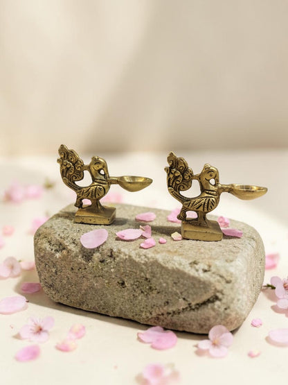 Mayur Jodi Diya - Brass Peacock Diya Pair with Regal Carvings – Brass | Pooja Decor | Premium Gifting | Home Decor