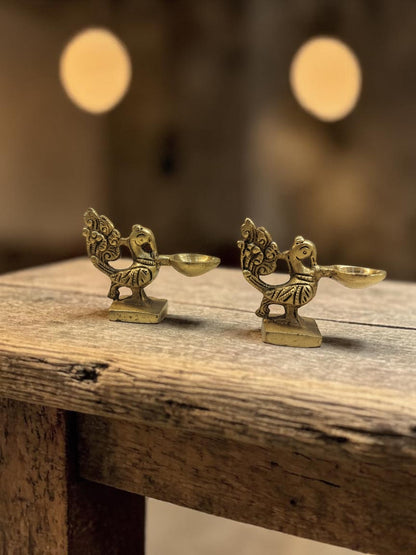 Mayur Jodi Diya - Brass Peacock Diya Pair with Regal Carvings – Brass | Pooja Decor | Premium Gifting | Home Decor