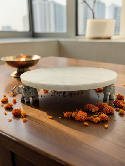 Shraddha Chowki - Marble Pooja Chowki – Round | Pooja Decor | Premium Gifting